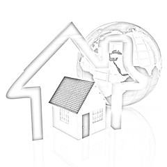 Image showing 3d green house, earth and icon house on white background 