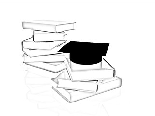 Image showing Graduation hat with books
