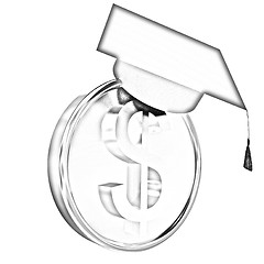 Image showing Graduation hat on gold dollar coin