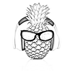 Image showing Pineapple with sun glass and headphones front 