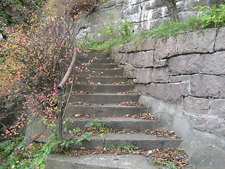 Image showing Old stone stair in autumn, Oslo