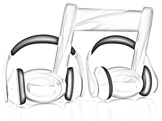 Image showing headphones and 3d note