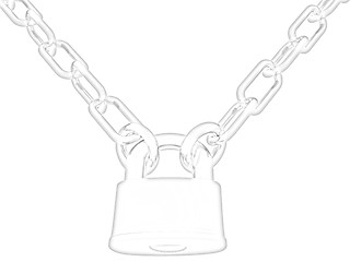 Image showing gold chains and padlock isolation on white background