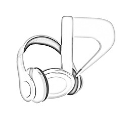 Image showing headphones and 3d note