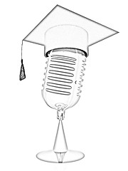 Image showing New 3d concept of education with microphone and graduation hat