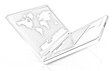 Image showing Gold laptop with world map on screen 