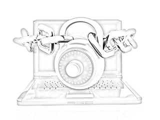 Image showing Laptop with chains and lock.3d illustration