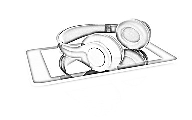 Image showing a creative cellphone with headphones isolated on white, portable