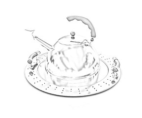 Image showing Chrome teapot on platter 