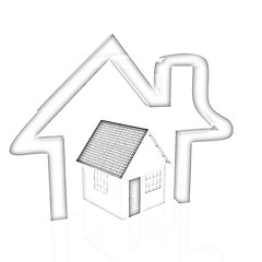 Image showing 3d green house and icon house on white background 