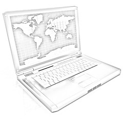 Image showing Gold laptop with world map on screen 