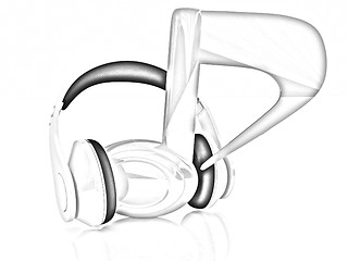 Image showing headphones and 3d note