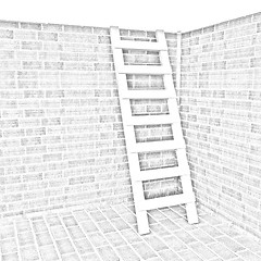 Image showing Ladder leans on brick wall 