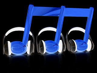 Image showing headphones and 3d note