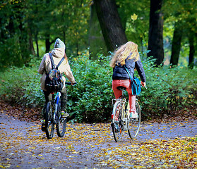 Image showing Young couple with bicycles 