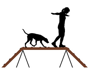 Image showing Woman and dog on dogwalk