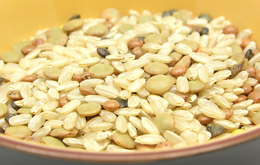 Image showing Mixed lentils with brown rice in a bowl of ceramic