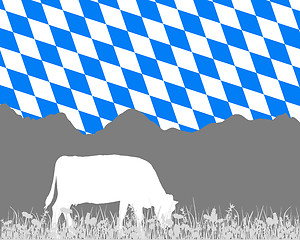 Image showing Cow alp and bavarian flag