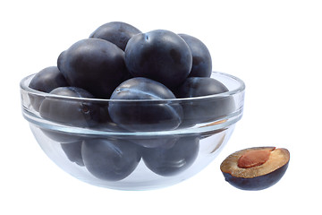 Image showing Glass bowl full of plums