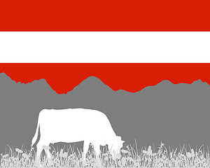 Image showing Cow alp and austrian flag