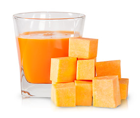 Image showing Pumpkin Diced And A Glass Of Pumpkin Juice