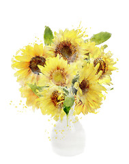 Image showing Watercolor Image Of Sunflowers Bouquet