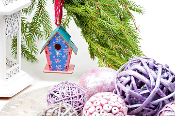 Image showing Christmas toy birdhouses and other decorations