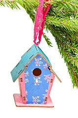 Image showing Christmas toy blue birdhouses