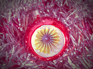 Image showing Retro look Bauble and tinsel