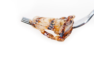 Image showing grilled onion on a fork