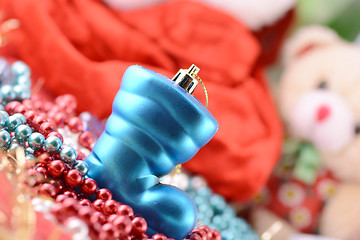 Image showing blue christmas boot with gifts, new year holiday