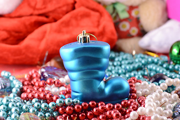 Image showing blue christmas boot with gifts, new year holiday