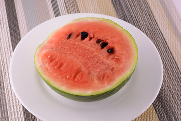 Image showing Slices of fresh water melon on the white plate