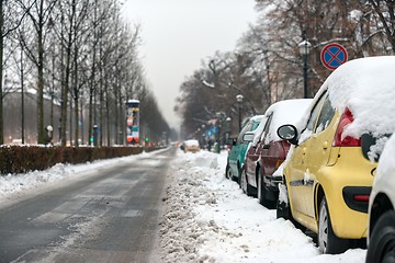 Image showing Cars covered in snow after blizzard