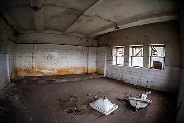 Image showing Old tiled wall of an industrial building