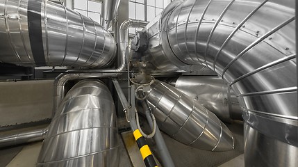 Image showing Industrial pipes in a thermal power plant