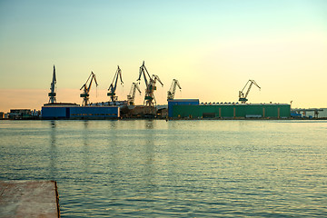 Image showing Industrial cargo cranes in the dock