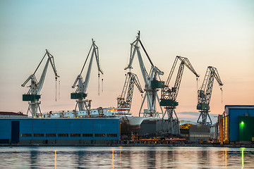 Image showing Industrial cargo cranes in the dock