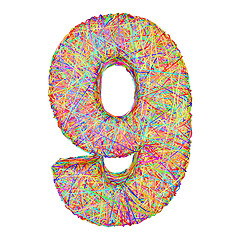 Image showing Number 9 composed of colorful striplines isolated on white