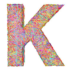 Image showing Alphabet symbol letter K composed of colorful striplines