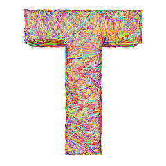 Image showing Alphabet symbol letter T composed of colorful striplines