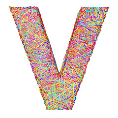 Image showing Alphabet symbol letter V composed of colorful striplines