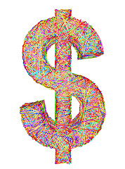 Image showing Dollar sign composed of colorful striplines isolated on white