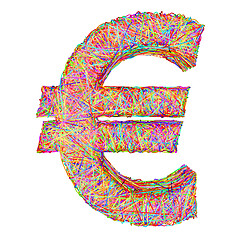 Image showing Euro sign composed of colorful striplines isolated on white