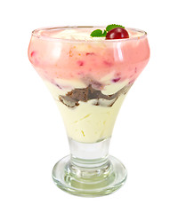 Image showing Dessert milk with cherry