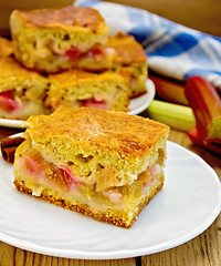 Image showing Pie rhubarb and napkin on board