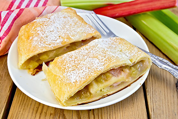 Image showing Strudel with rhubarb on board