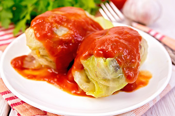 Image showing Cabbage stuffed with tomato sauce on plate