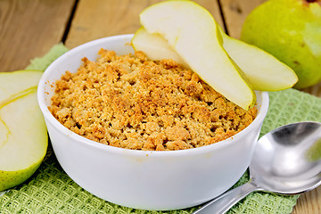Image showing Crumble with pears on board
