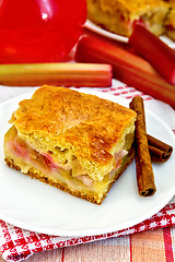 Image showing Pie rhubarb on napkin